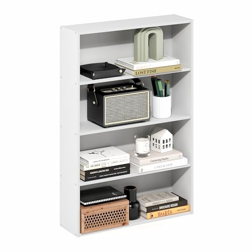 Furinno Basic Book Shelf, 4-Tier Bookcase with Open Shelf, Bookshelf, Cube Storage Organizer, 6 x 24 x 35, for Living Room, Bedroom, Home Office, White