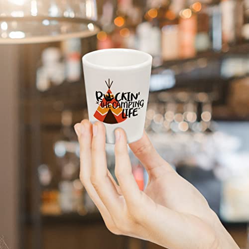 Ceramic Camping Star Shot Glasses Rocking The Camping Life Tent Hand Star Hobbies Bar Supplies Accessories Design Only 2 Oz #TOP2