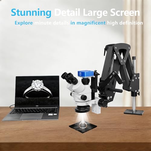 image for DZQ Jewelry Trinocular Microscope with Camera, 7X-45X Magnification wi