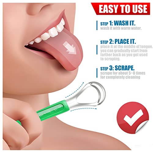 3-Pack Tongue Scraper With Travel Case, Professional Metal Tounge Scrappers Stainless Steel Tongue Cleaner With Dual Scraping Blades For Adults, Kids #TOP4