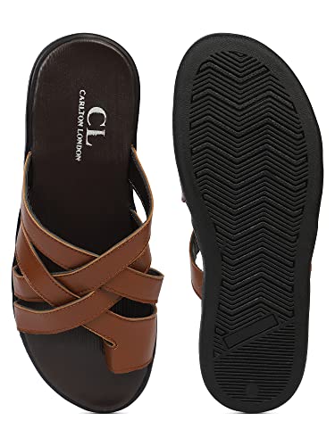 Carlton London mens Tan Men's Thong Sandals Flat Sandal