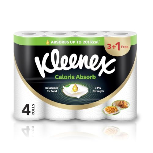 Kleenex Calorie Absorb Kitchen Tissue Paper Towel 3 PLY 8 Rolls x 50 Sheets Food-Grade Strong Absorbent Kitchen Tissue