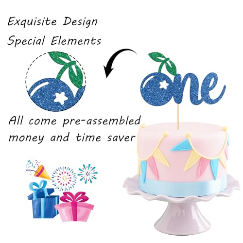 Blueberry One Cake Topper, Fruit Theme Blueberry 1st Birthday - Baby Shower - Blueberry Welcome Baby Kids Birthday Party Cake Decorations Blue Glitter by Maicaiffe - Image 3