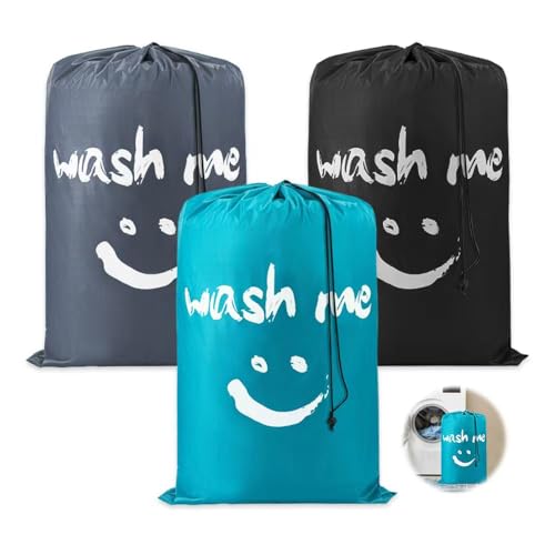 HMCEY 3 Pezzi Sacco Biancheria Sporca da Viaggio 61X91 cm,Sacco Panni Sporchi,Sacchetto Portabiancheria Sporca,Laundry Bag Travel,Sacchi da Biancheria con Corda,Sacca Pieghevole Sporchi per Bagno