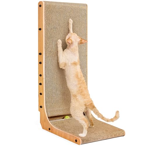 EHEYCIGA Griffoir pour Chat en Forme de L de 81cm de Haut, Planche Grattoir Chat Carton avec Balle Jouet d'intérieur