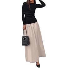 YOXUA Womens Long Sleeve Patchwork A-Line Long Maxi Dress Fall Winter Beach Maxi Dress