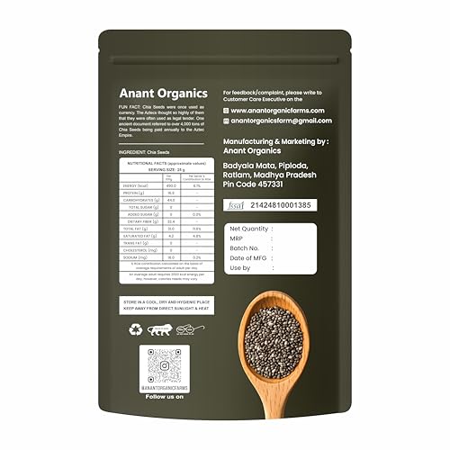 Image of Anant Organics Quality Chia Seeds | Rich in Protein, Fiber & Omega-3 | Raw & Unroasted Superfood | Gluten Free | 100% Natural | Vegan | 1 KG