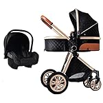 3 in 1 Kombikinderwagen Standardkinderwagen Kinderwagen Reisesysteme Buggy Neugeborener Tragbarer Reisewagen Kinderwagen Faltbarer High Landscape Kinderwagen (V9 Black)