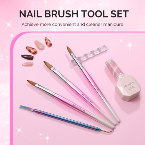 Image of MelodySusie Acrylic Nail Brush Set, Size 8,10,14, Pink Silver Nail Brushes