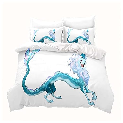 LKFFHAVD Anime Raya och den sista draken sängkläder set, 3D mikrofiber Disney tecknat påslakan med örngott lämpliga för pojkar och flickor (135 x 200 cm, 4)