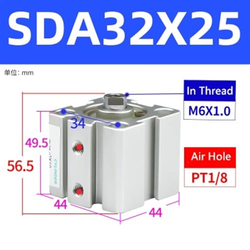 Vérin pneumatique SDA32-25 compact pour résoudre les manques d'espace