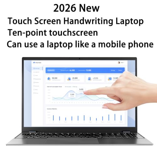 Image of 15.6-inch touchscreen portable laptop, with high-end all-metal body,16GB DDR4+512GB SSD, N5095 quad-core 2.9GHz processor, fingerprint recognition and backlit keyboard,1920x1080, supports WiFi,Win11