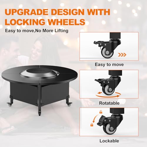 Image of Fire Pit Surround Tabletop for Solo Stove Bonfire,Foldable Surround Table with Wheels for Safety & Easy Clean,42 inch Powder-Coated Steel Wood Burning Stove Surround Table Top,Accessories for Solo Stove
