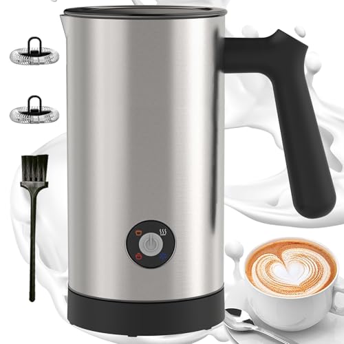 Casimhu Espumador de leche eléctrico, 4 en 1, espumador de leche y vaporizador de acero inoxidable, 300.5 g, gran capacidad, máquina de espuma caliente y fría, calentador automático de leche para café