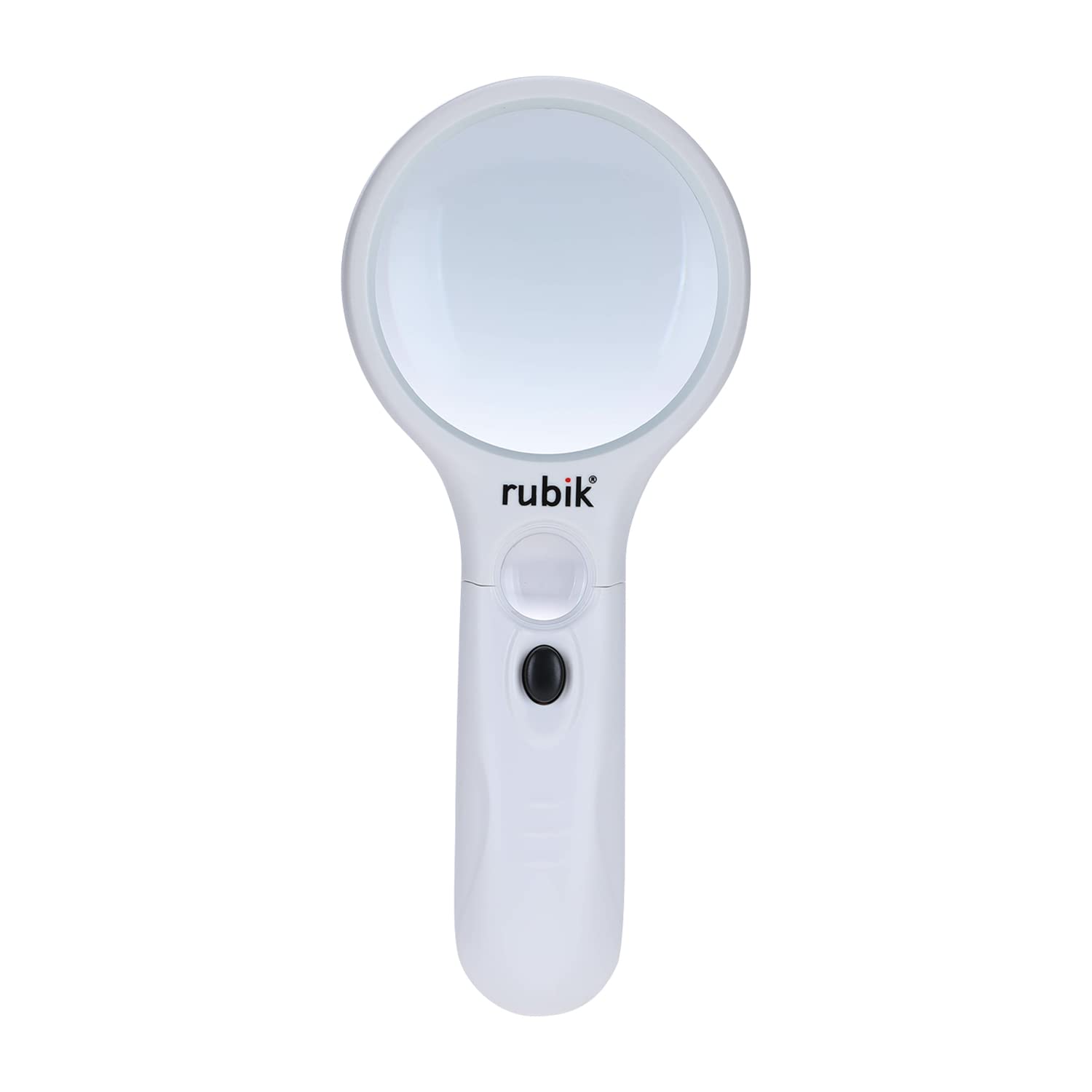Rubik Handheld Magnifying Glass 2-LED Light Dual Zoom Magnifier 45x & 3x Loupe Lens Optical Glass Clear Zoom Jeweler Eye Magnifier Lens For Reading Jewelry Appreciation Coins Antique (White)