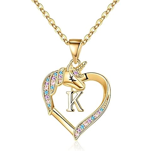 Hidepoo Birthday Gifts Necklace - Unicorn Necklace Gifts, Heart Pendant Unicorn Necklace Gifts Jewelry K Initial Heart Pendant Unicorn Jewelry Necklace Birthday Gifts Unicorn Gifts Christmas Gifts Cover