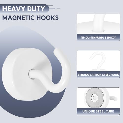 Image of Neosmuk Magnetic Hooks Steel Tube Design for Cruise,40lb+ White,10 Pack | Cruise Ship Essentials,Heavy Duty Magnett Hooks for Cabins, Refrigerator, Grill, Hanging, and Travel Extra Strong Must-Haves