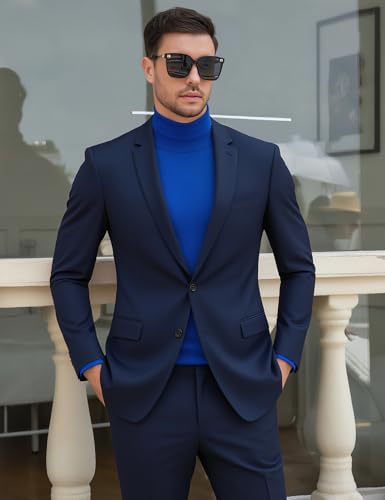 Image of Men's Turtleneck Casual Basic High Neck Long Sleeve T Shirts Half Neck Lightweight Pullover Sweater