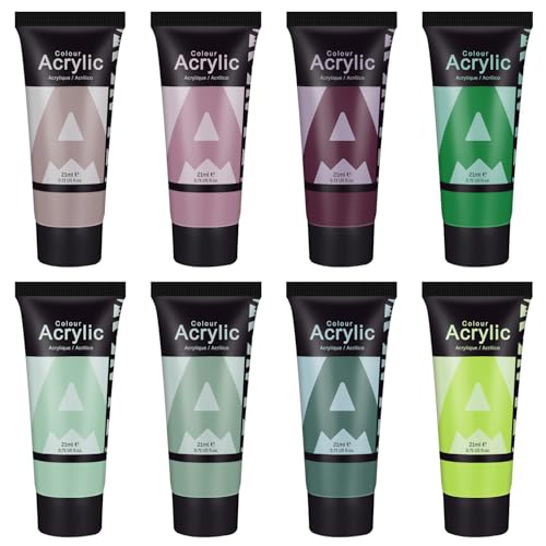 AUREUO Green Acrylic Paint Set - 8 Colors 0.71 Fl Oz / 21ml Tubes Earth Tone Forest Green Paints for Landscapes Crafts,Gift for Painters