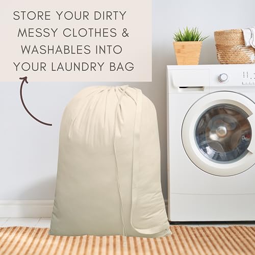 Lito Linen And Towel Laundry Bag | Drawstring Closure|Long Strap To Carry|Machine Washable|Travel Laundry For Dirty Clothes| Can Carry Up To Three Loads Of Clothes| 28X36 Inch Natural Cotton 2 Pack #TOP4