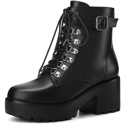 Perphy Round Toe Platform Chunky Heels Combat Boots for Women