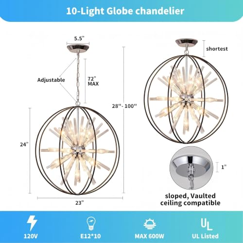 Image of Vezzio Modern Black Sputnik Globe Crystal Chandeliers for Foyer Entryway