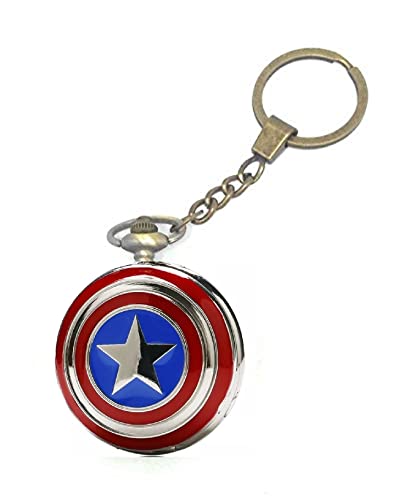 Image of AUGEN Pocket Watch Metal Keychain Captan-America Retro Vintage for Gifting With Key Ring Anti-Rust (Pack Of 1)