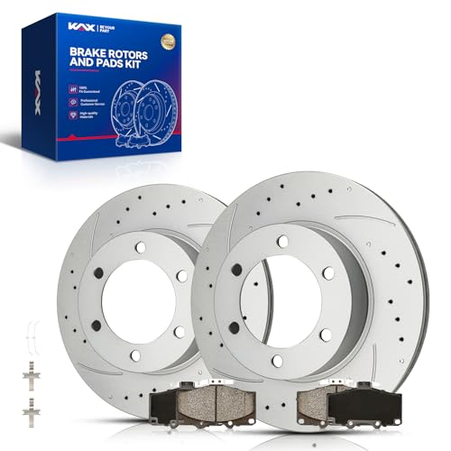 Image of KAX Front Brake Kit, Drilled and Slotted Brake Rotors, Ceramic Brake Pads | Fits Toyota 4Runner 1997-2002, Toyota Tacoma 2004 3.4L, Toyota 4Runner 1996 3.4L, Toyota 4Runner 1996 2.7L