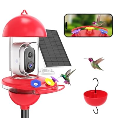 Hummingbird Feeder with Camera, Smart Humming Bird Feeder Camera Solar Powered, AI Identify and Instant Notifications, 2K Live View, Auto Record Video, Ant and Bee Proof,Ideal Gift for Bird Lovers