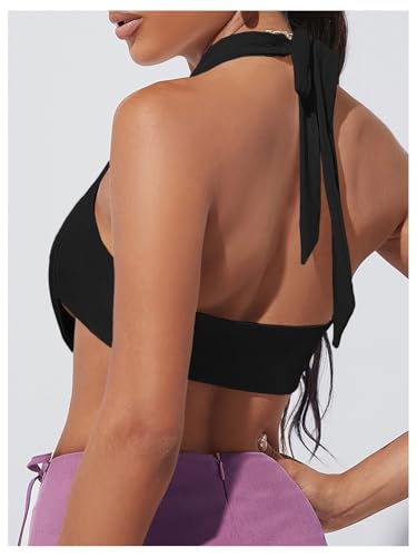 SweatyRocks Women's Draped Halter Top Cut Out Sleeveless Y2k Cropped Tank Top Clubwear2