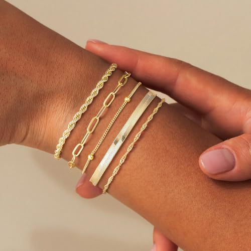 Turandoss Gold Bracelets for Women, 14K Gold Plated Bracelet Stacks - image 2