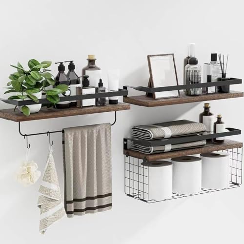 Towel-Racks-for-Bathroom-Wall-Mounted3PCS-Floating-Shelves-with-Storage-Basket-Bathroom-Organizers-Wall-Mounted-Rustic-Wood-Shelves-for-Bathroom-Bedroom-Living-Room-KitchenDark-Brown Towel Racks for Bathroom Wall Mounted3PCS Floating Shelves with Storage Basket Bathroom Organizers Wall Mounted Rustic Wood Shelves for Bathroom Bedroom Living Room KitchenDark Brown