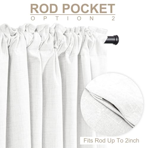 Image of 100% Blackout Shield White Linen Blackout Curtains for Bedroom 102 Inches Long, Back Tab /Rod Pocket Living Room Drapes, Thermal Insulated Blackout Curtains 2 Panels Set, 50 inch W x 102 inch L,Blanc de Blanc