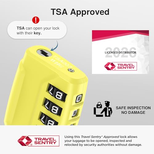 Image of Puroma TSA Approved Luggage Lock, 4 Digit Combination Travel Locks Resettable Code Lock with Zinc Alloy Body for Suitcase, Toolbox, Backpack, Bag, Gym Locker, Yellow, Modern