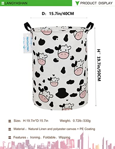 Image of Storage Bin, Canvas Fabric Collapsible Organizer Basket for Laundry Hamper,Toy Bins,Gift Baskets, Bedroom, Clothes,Baby Nursery (Spotted Cow)