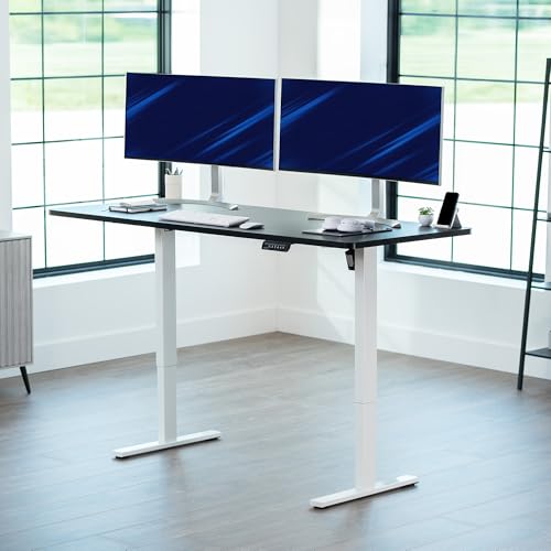 Image of VIVO Electric 71 x 30 in Standing Desk, Memory Height Adjustment, 1B Series, Holds 220 lbs, Black Top White Frame, DESK-KIT-1W7B