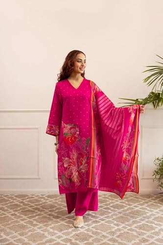 Image of ANNI Designer Women's Reyon Kurta Set | 3 Piece Ethnic Suit Set with Pant & Dupatta | Festive for Women | Cotton Kurta Sets for Woman | Festival Ethnic Dress | Suit Set for Womens