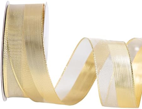 Amazon.com: CSZD RIBBON Gold Wired Ribbon Two Tone Golden Ribbon ...