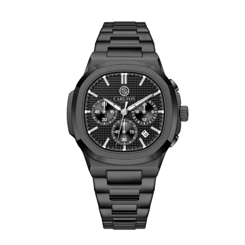Image of Carlton London Men Stainless Steel Analog Watch | Black Waterproof Watches for Men Boys Male | Fashionable Trendy Quartz Movement Wrist Watch