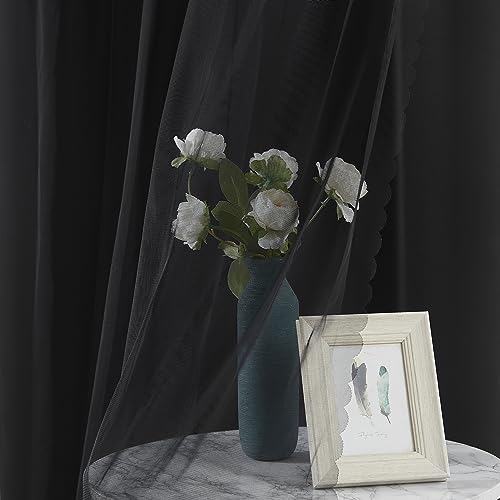 Image of Bujasso Black Full Blackout Curtain Panels with Sheer Overlay Mix and Match Double Layer Thermal Insulated Window Treatment Set for Living Room Black Drapes with Tiebacks Grommet Top 37 inch Wx95 Lx2