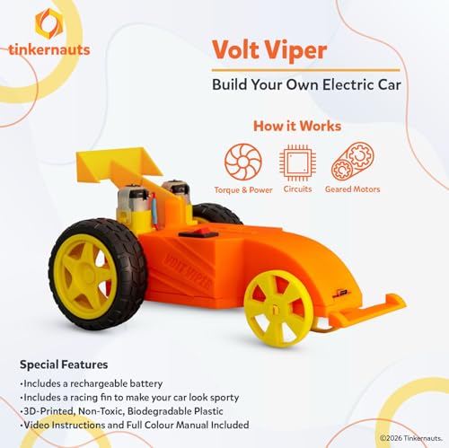 Image of Tinkernauts Volt Viper STEM Toy Car Electric | DIY Kids Electric Race Car STEM Kit | 3D Printed Electronic Toy | Included Rechargeable Battery | Durable Non-Toxic | Gift for Kids 7 8 9 10 11 12 13 14