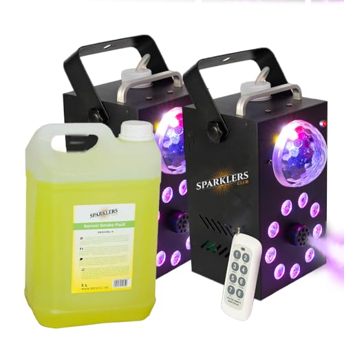 Machine à fumée 700W Effet Astro & 9 LED + Liquide à Fumée - Puissance 700 Watt, Très bon Débit - Temps de chauffe rapide - Réservoir 15cm - Facile à transporter, idéale pour DJ (2 MACHINES + 5L)