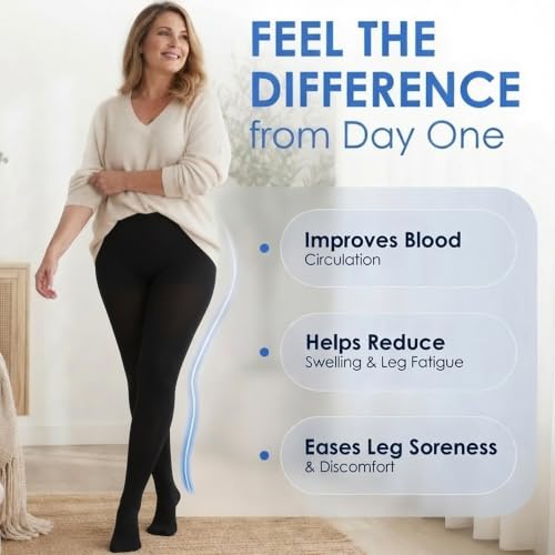 Image of ABSOLUTE SUPPORT Compression Pantyhose 20-30mmHg | Opaque, reinforced heel,toe, latex-free, supports circulation & varicose veins, reduces swelling, post surgery, travel, A204