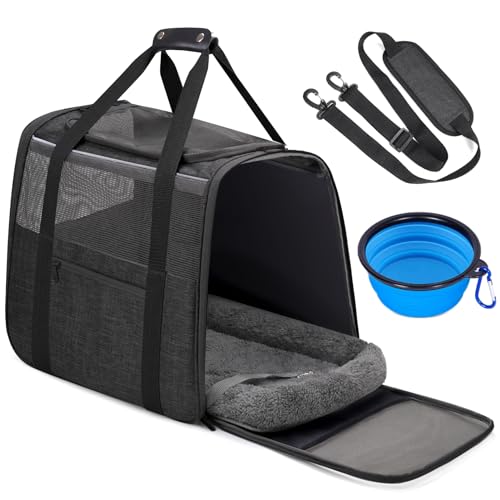 JUNGYOUN Premium ​Cat Carrier – ​Pet Carrier for Cat & Small Dogs up to 15lbs – ​Airline Approved Travel Dog Carrier with Anti-Escape Zippers, Collapsible Travel Bowl & Padded Strap