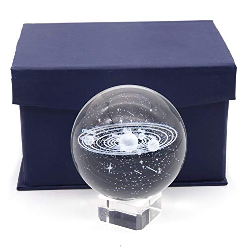 Omitfu Shooting Stars in Solar System Crystal Ball 3D Laser Engraved Planet Ball Glass Ball Sphere Paperweight with Clear Stand - Show All Eight Plants 80mm/3 Inch