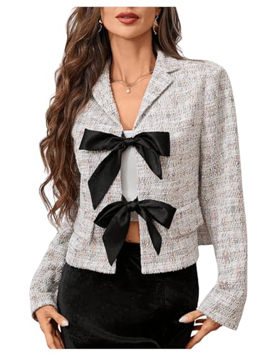 MakeMeChic Women's Bow Knot Lapel Jacket Long Sleeve Office Blazer Jackets