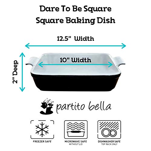 Partito Bella 13X9X3.5" Rectangle Premium Stoneware Baking Dish W/Lid Classic - Kitchen Baker For Lasagna, Casserole, Vegetables, & Dessert (Black, 10"X10" Square Baker) #TOP2