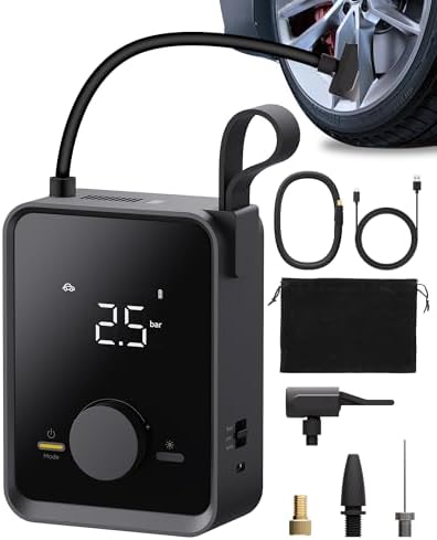 WindGallop Compresseur à Air Portable Gonfleur Electrique Gonfleur Pneu Voiture Mini Compresseur 12v Portatif Voiture Pompe A Velo Avec Manometre Adaptateurs De Valve Et Eclairage Led