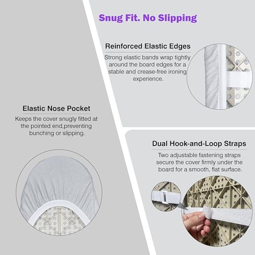 Image of Ironing Board Cover and Pad 18x49 Large, Extra Thick Natural Cotton, Silicone Coated, Scorch Resistant, Elastic Edge with Hook Loop Strap, Wide Iron Board Padding, Heatproof Silver