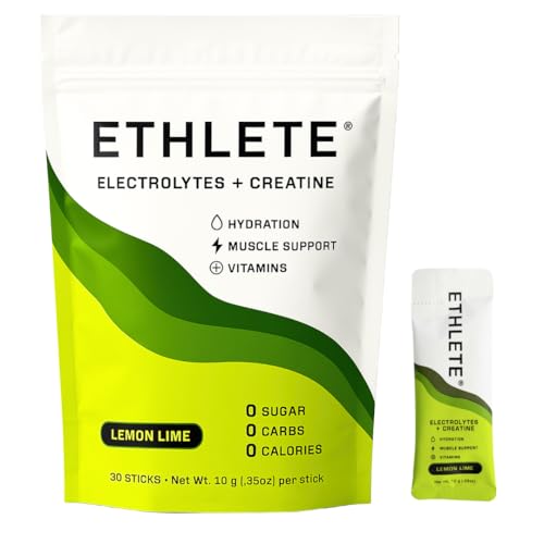 Ethlete Electrolytes + Vitamins + Creatine Powder (3-Flavors) 5g Creatine Monohydrate with Electrolytes Vitamins B6 B12 & C (Lemon Lime)